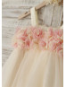 Thin Straps Champagne Tulle Floral Flower Girl Dress